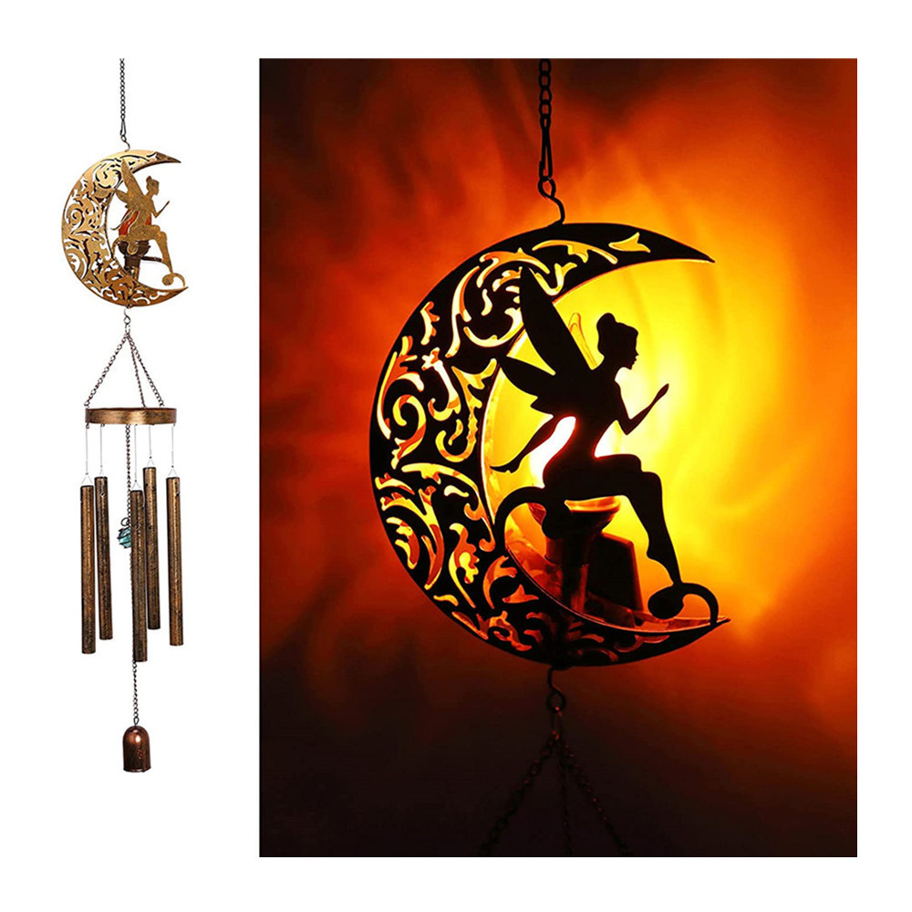 Oniya Fairy Moon Lights Solar Memorial Wind Chimes with Angel Decor Outdoor for Garden, Sympathy Gift