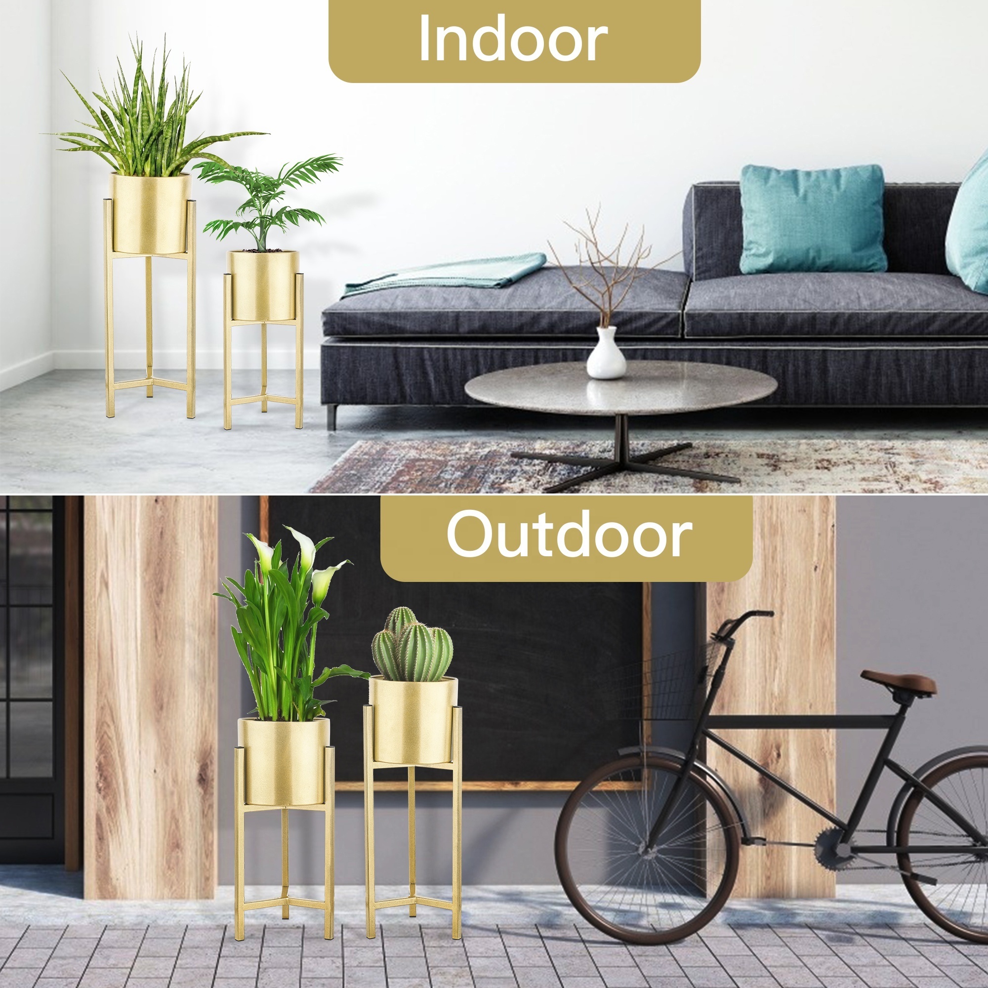 Oniya in Stock 2 pack Indoor  Outdoor Gold Metal Planter  Stand with Pot