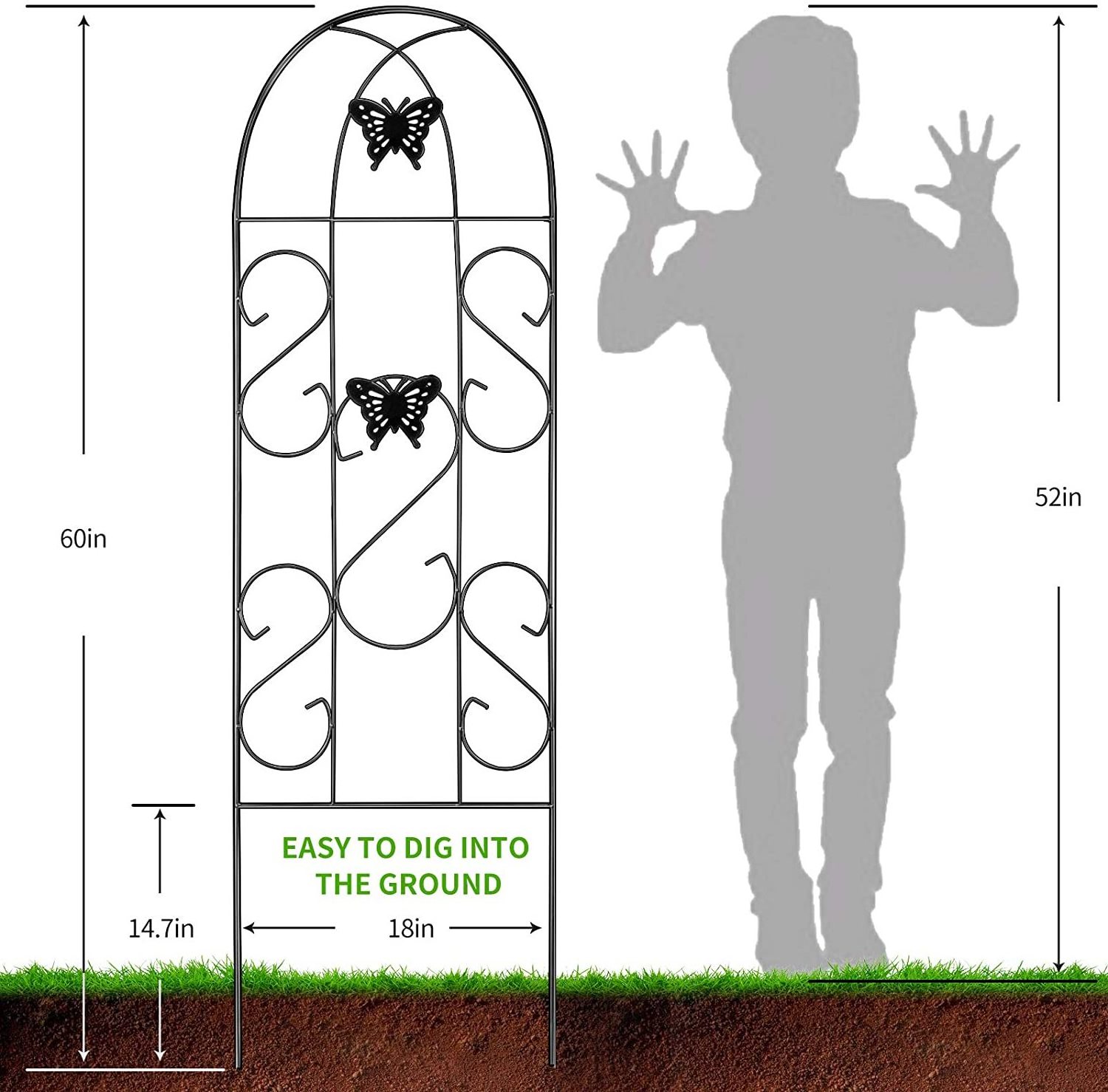 Oniya 2 Pack Rustproof Iron Butterfly Garden Trellis 18