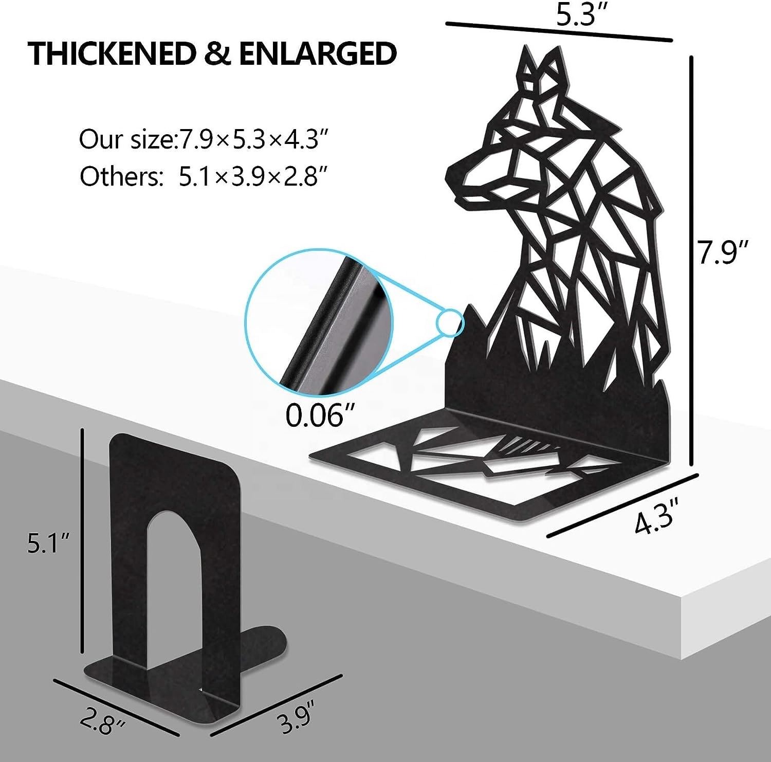 Oniya Office Home School Kitchen Wolf Non-Skid Metal Bookends Home Decor to Hold Books Neat and Organized