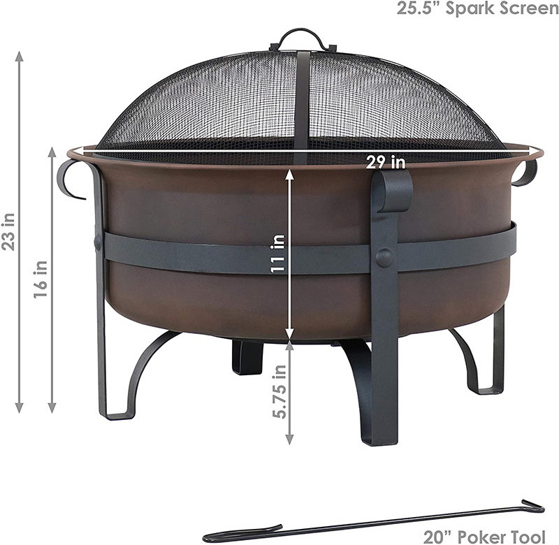 Oniya Wood Burning Patio Firebowl Round 29 IN Large Bronze Cauldron Outdoor Fire Pit Bowl with Portable Poker and Spark Screen