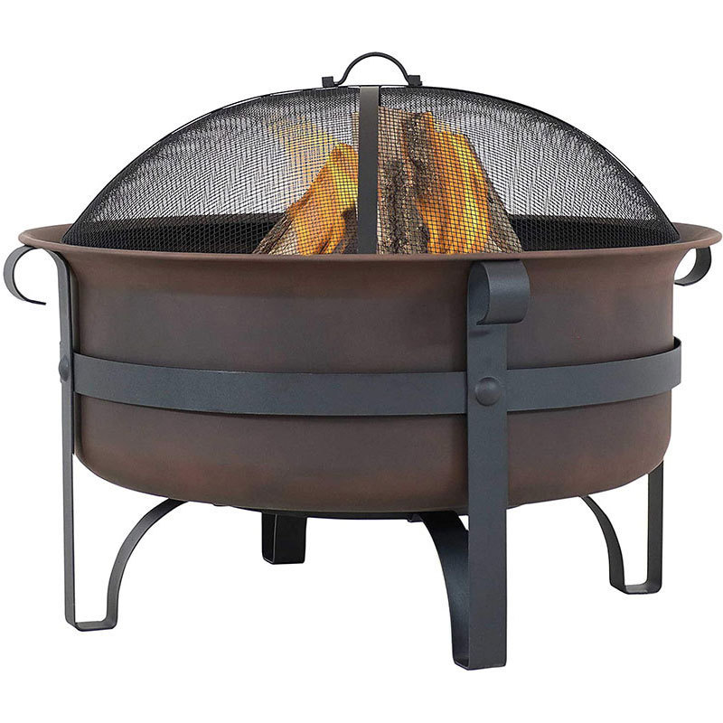 Oniya Wood Burning Patio Firebowl Round 29 IN Large Bronze Cauldron Outdoor Fire Pit Bowl with Portable Poker and Spark Screen