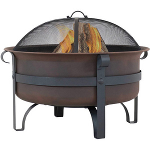 Oniya Wood Burning Patio Firebowl Round 29 IN Large Bronze Cauldron Outdoor Fire Pit Bowl with Portable Poker and Spark Screen