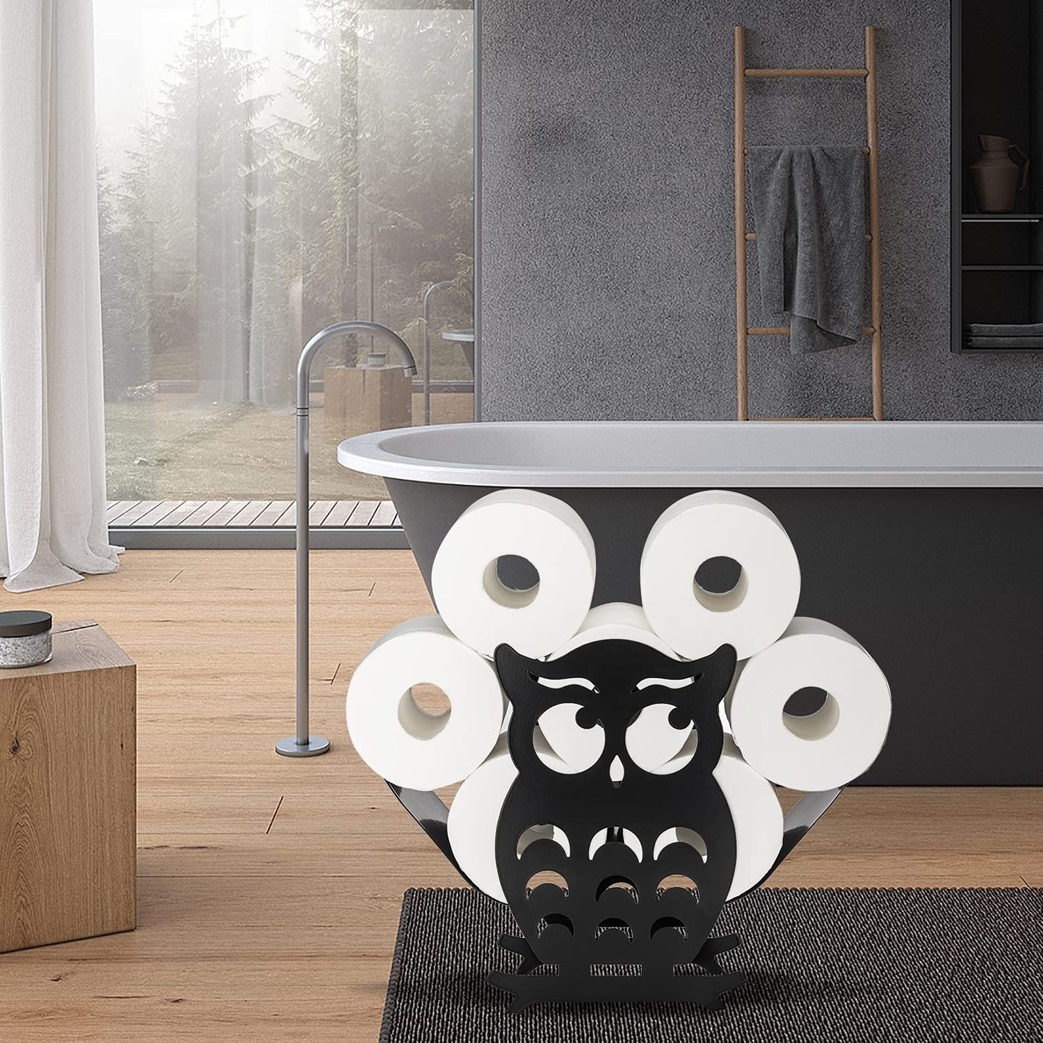 Oniya Matte Black Animal Owl Toilet Paper Holder Durable and Sturdy Kitchen Tissue Holder for Bathroom,Home