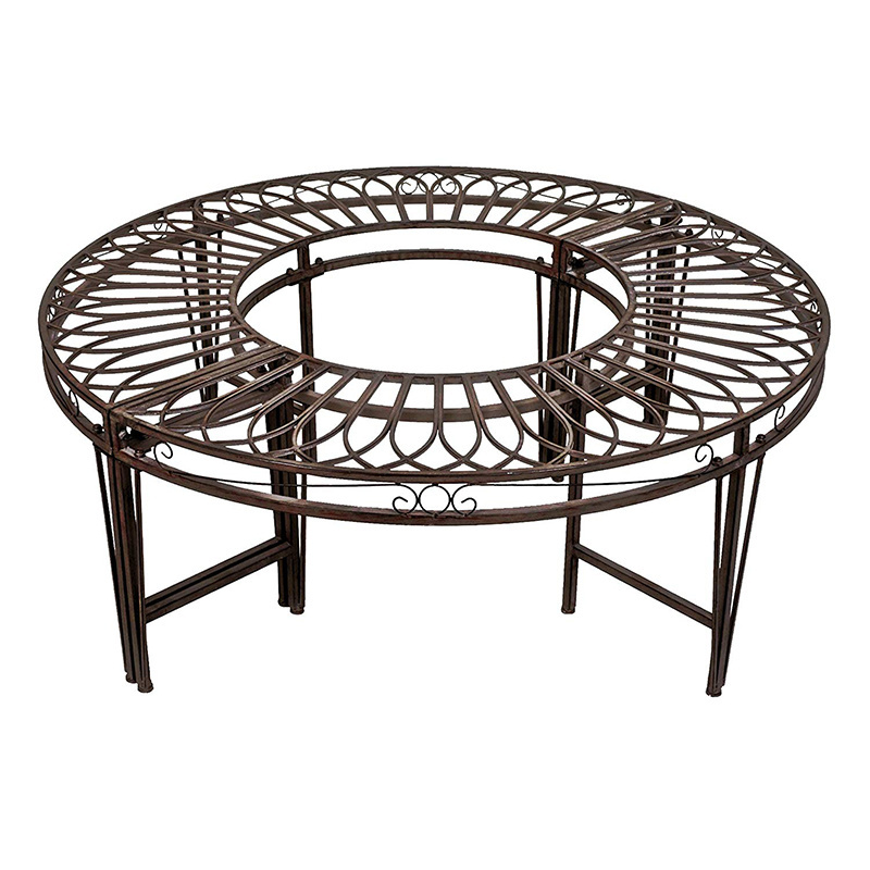 Oniya Black Patio Plant Grey Circular Garden Metal Round Tree Bench With Backrest, Round Bench, Yard Bench