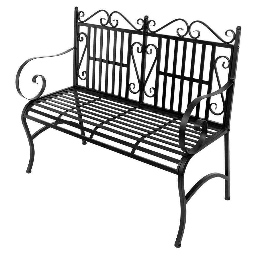 Oniya Deck Backyard Porch Yard Seat Black Metal Park Bench Outdoor Patio Garden Furniture