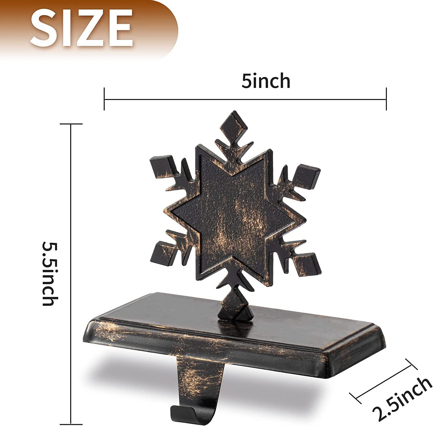 Oniya Bronze Snowflake Christmas Stocking Holders Heavy Stand Mantel Stocking Hangers for Fireplace Xmas Decorations