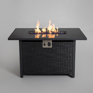 Oniya  CE  Metal  Rattan Outdoor Heater Table 50,000 BTU Auto-Ignition 43in Propane Gas Fire Pit With Fire Glass