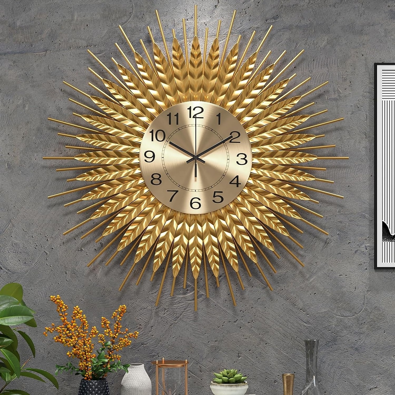 Oniya 23.6 inch  Gold Metal Mid Century Wall Clock Home Decor  for Living Room Bedroom Dining Room