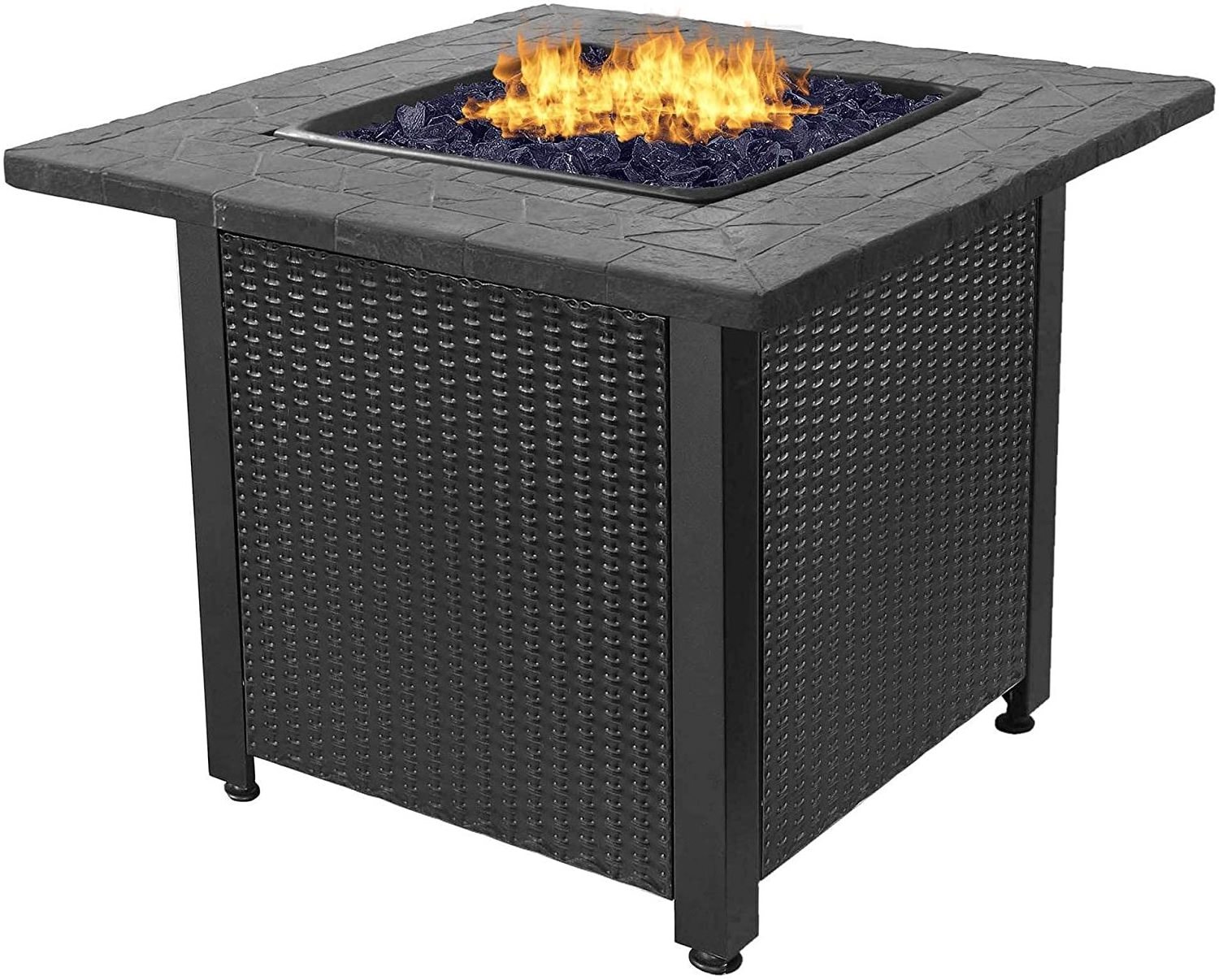 Oniya Metal Fire Pits Fireplace Square Outdoor Gas Table Fire Pit with Tile Mantel and Lava Rock