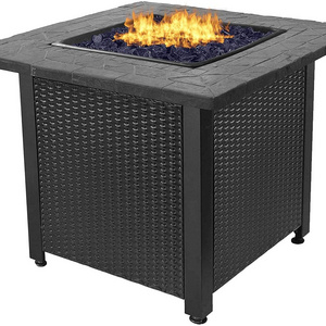 Oniya Metal Fire Pits Fireplace Square Outdoor Gas Table Fire Pit with Tile Mantel and Lava Rock