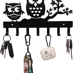 Oniya Black Metal Key Chain Owl Key Hanger with 7 Key Hooks with Entryway Doorway Hallway Office Key Holder for Wall