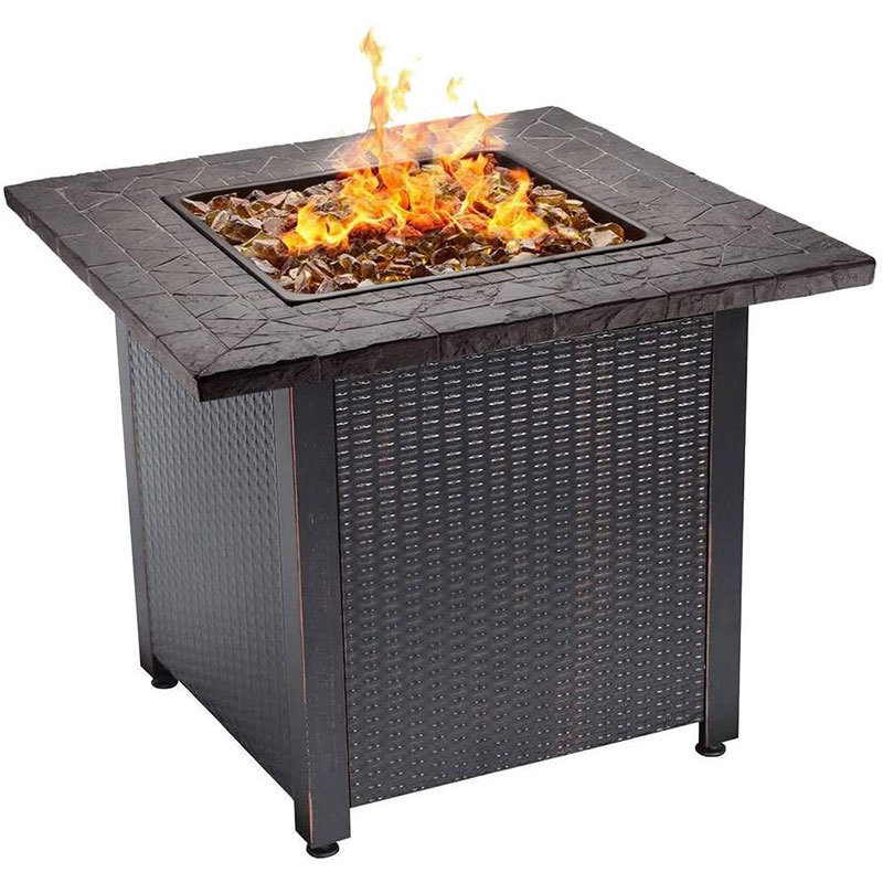 Oniya Metal Fire Pits Fireplace Square Outdoor Gas Table Fire Pit with Tile Mantel and Lava Rock