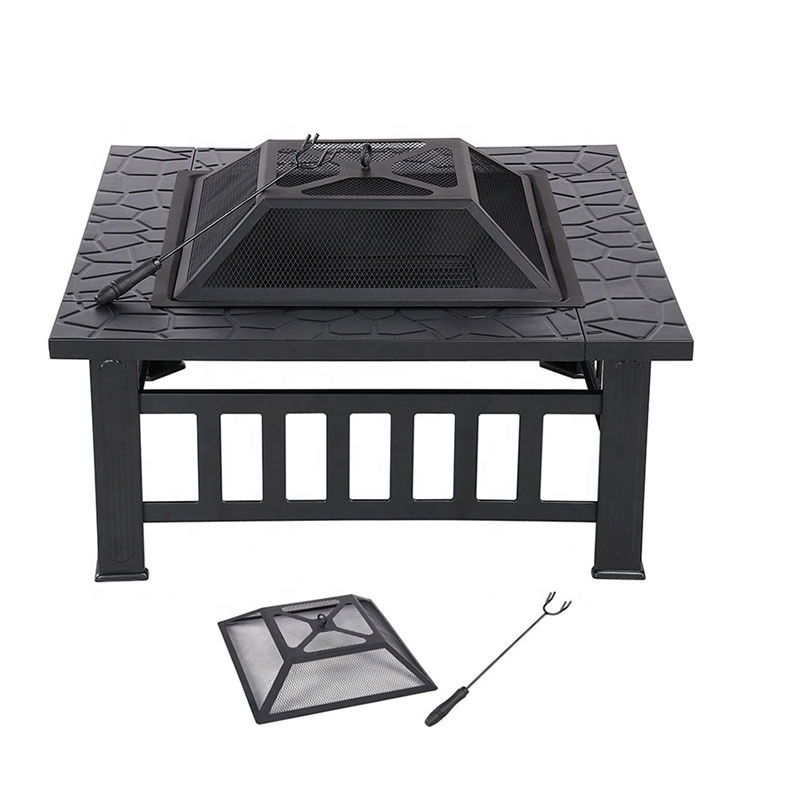 Oniya Outdoor Fire Pit Garden Brazier Square Table Stove Fire Pits Grill