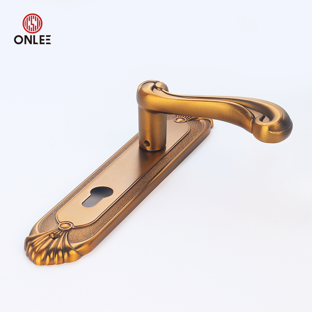 ONLEE  Zinc Alloy Antique Classic Door Lever Handle On Plate Brass Door Handle Lock