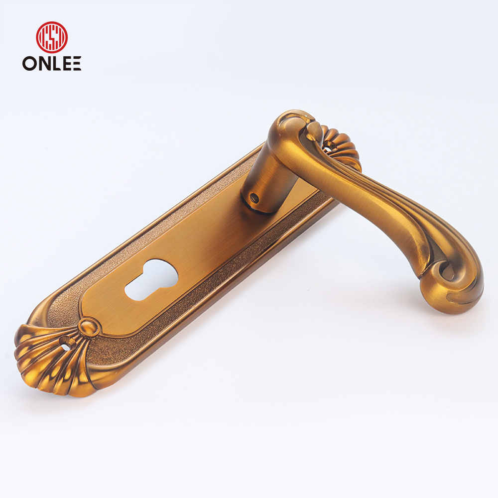 ONLEE  Zinc Alloy Antique Classic Door Lever Handle On Plate Brass Door Handle Lock