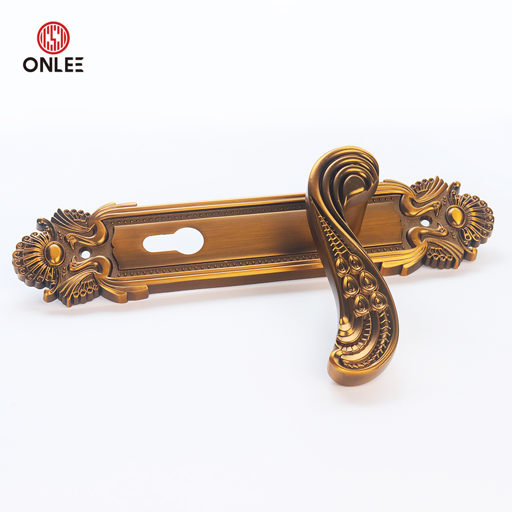 ONLEE  Zinc Alloy Antique Classic Door Lever Handle On Plate Brass Door Handle Lock