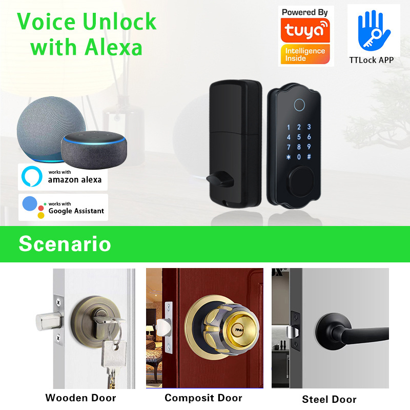 ONLENSE Smart Tuya APP TTLOCK Fingerprint Keyless Door Lock Waterproof Outdoor Smart Deadbolt Lock With Alexa Google Assistant