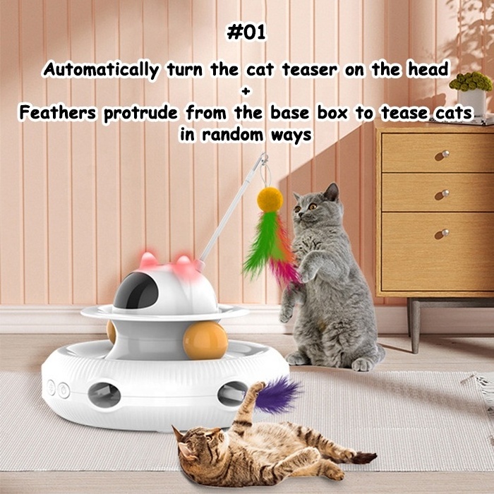 USB Retractable Durable Cat Teaser Feather Toy Laser Kitty Track Toys Ball Interactive Smart Automatic Electric Rotating Cat Toy