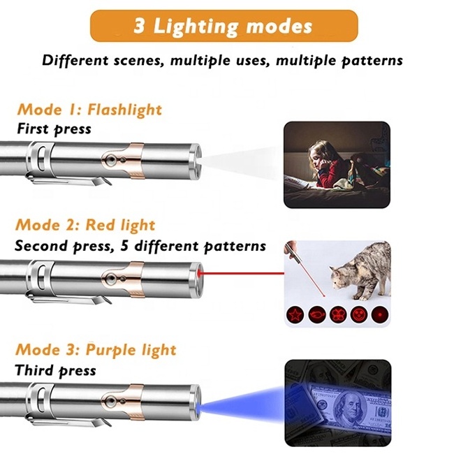 5 Modes Red Light Pointer Laser Cat Toy Stick Playing Training Chaser Interactive Laser Cat Toy Electric