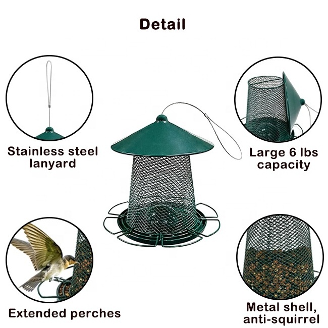 Outside Garden Yard Decoration Ground Panorama Gazebo Wild Bird Food Feeder Tray Squirrel Proof Metal Bird Feeder Hanging