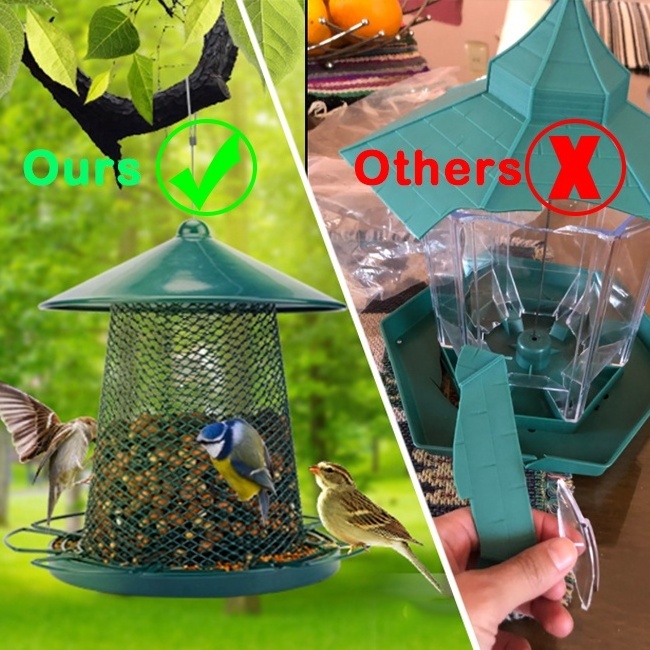 Outside Garden Yard Decoration Ground Panorama Gazebo Wild Bird Food Feeder Tray Squirrel Proof Metal Bird Feeder Hanging