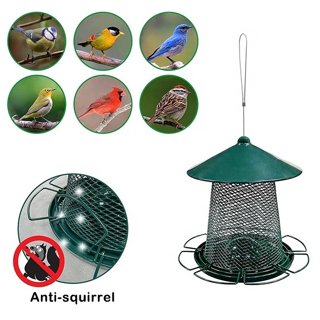 Outside Garden Yard Decoration Ground Panorama Gazebo Wild Bird Food Feeder Tray Squirrel Proof Metal Bird Feeder Hanging