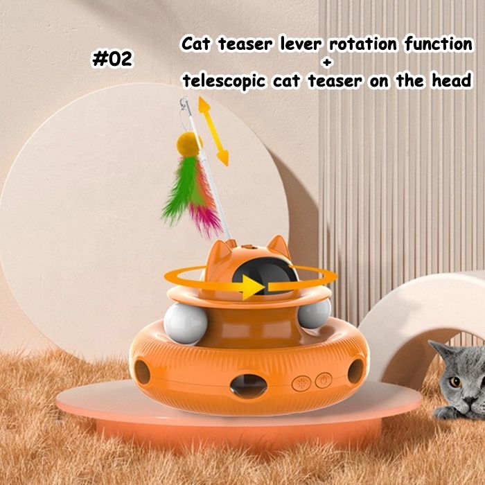 USB Retractable Durable Cat Teaser Feather Toy Laser Kitty Track Toys Ball Interactive Smart Automatic Electric Rotating Cat Toy