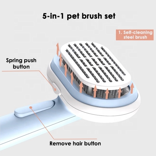 Pet Grooming Brush Set Pet Cat Dog Hair Remover Massage Bath Brush 5 In 1 Detachable Dog Grooming Kit Pet Comb Set