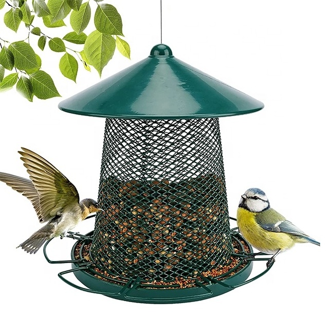 Outside Garden Yard Decoration Ground Panorama Gazebo Wild Bird Food Feeder Tray Squirrel Proof Metal Bird Feeder Hanging