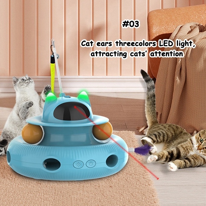 USB Retractable Durable Cat Teaser Feather Toy Laser Kitty Track Toys Ball Interactive Smart Automatic Electric Rotating Cat Toy