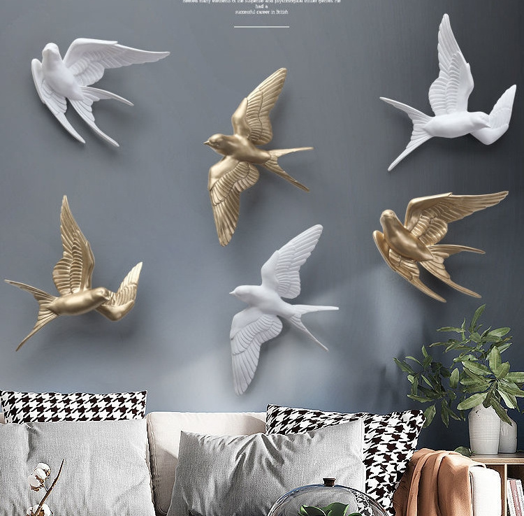 Nordic Living Room Wall Decoration Pendant Living Room Dining Room Creative Art 3D Stereo Bird Hanging Light Luxury Wall Hanging