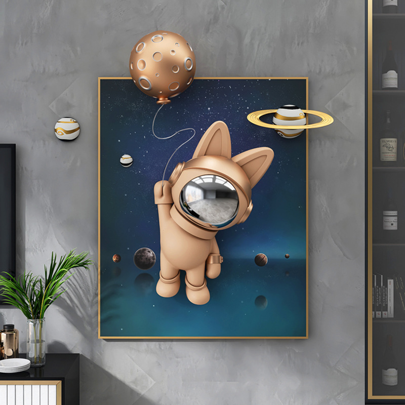 Hot Sell Light Luxury Space Rabbit Living Room Background Wall 3D Hanging Paintings Children'S Room Bedroom Bedside Murals