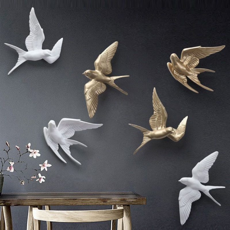 Nordic Living Room Wall Decoration Pendant Living Room Dining Room Creative Art 3D Stereo Bird Hanging Light Luxury Wall Hanging