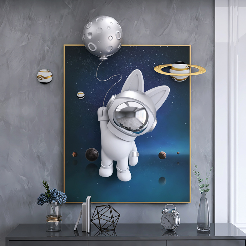 Hot Sell Light Luxury Space Rabbit Living Room Background Wall 3D Hanging Paintings Children'S Room Bedroom Bedside Murals