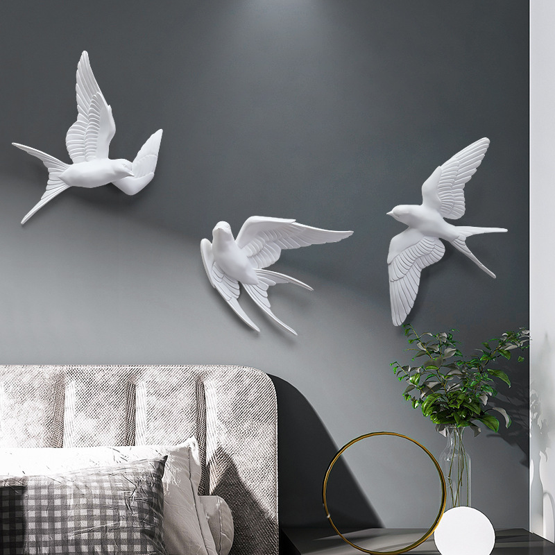 Nordic Living Room Wall Decoration Pendant Living Room Dining Room Creative Art 3D Stereo Bird Hanging Light Luxury Wall Hanging