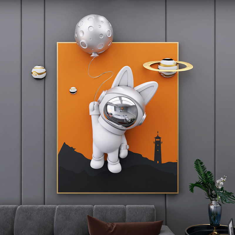 Hot Sell Light Luxury Space Rabbit Living Room Background Wall 3D Hanging Paintings Children'S Room Bedroom Bedside Murals