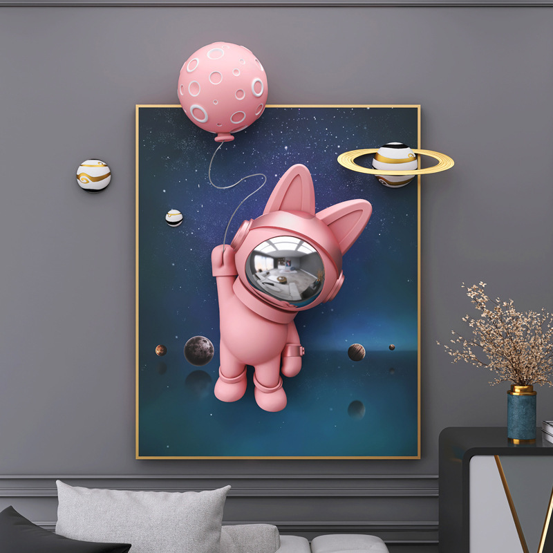 Hot Sell Light Luxury Space Rabbit Living Room Background Wall 3D Hanging Paintings Children'S Room Bedroom Bedside Murals