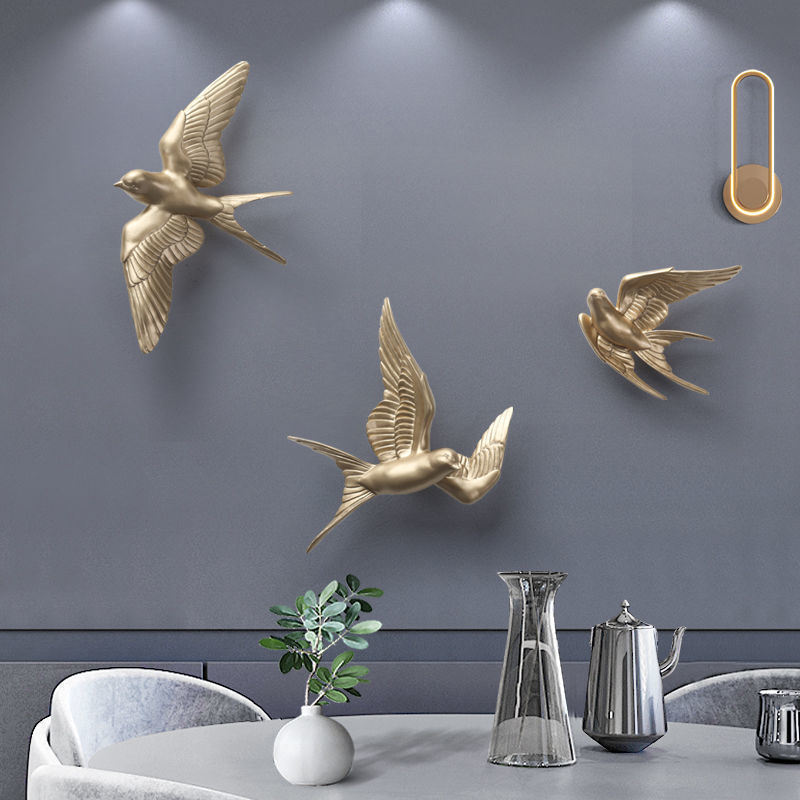 Nordic Living Room Wall Decoration Pendant Living Room Dining Room Creative Art 3D Stereo Bird Hanging Light Luxury Wall Hanging