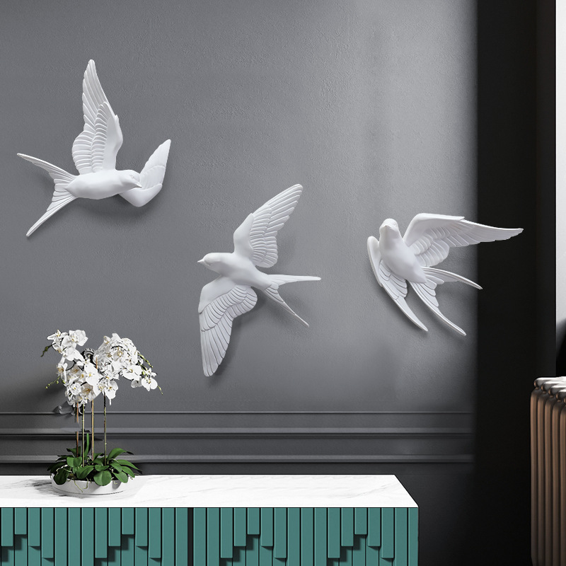 Nordic Living Room Wall Decoration Pendant Living Room Dining Room Creative Art 3D Stereo Bird Hanging Light Luxury Wall Hanging