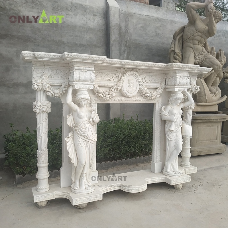 French Style Popular Design Hand Carved Decorative Natural White Marble Fireplace Mantles Surround