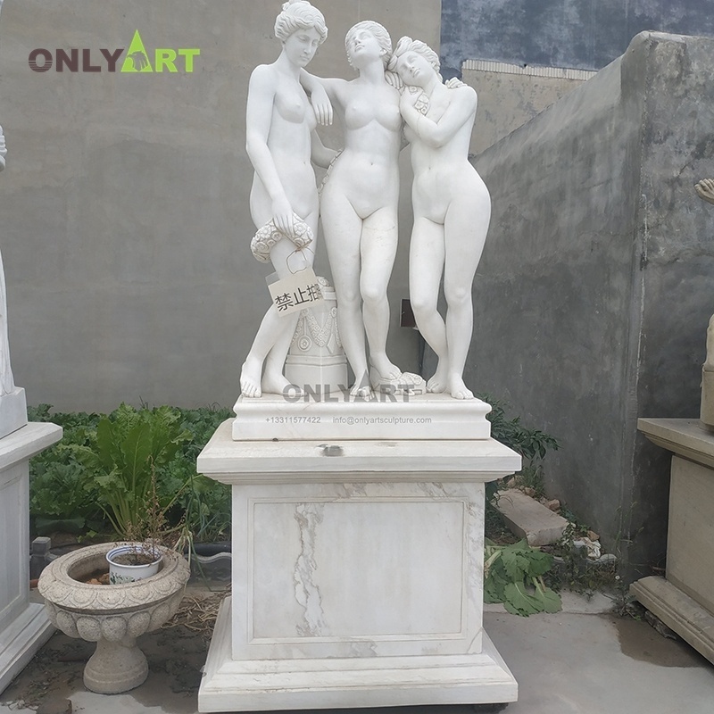 Outdoor Garden White Natural Stone Nude Women Sculpture The Three Graces Marble Lady Statue