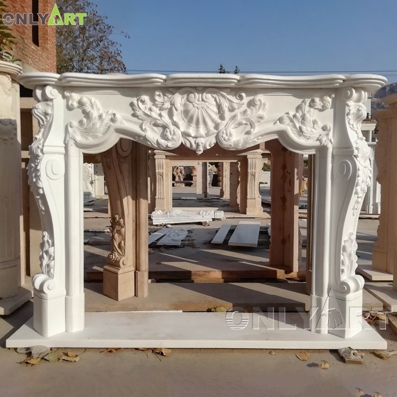 French Style Popular Design Hand Carved Decorative Natural White Marble Fireplace Mantles Surround