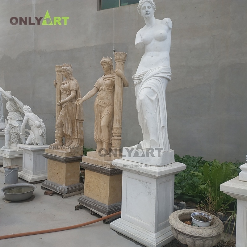 Outdoor Garden White Natural Stone Nude Women Sculpture The Three Graces Marble Lady Statue