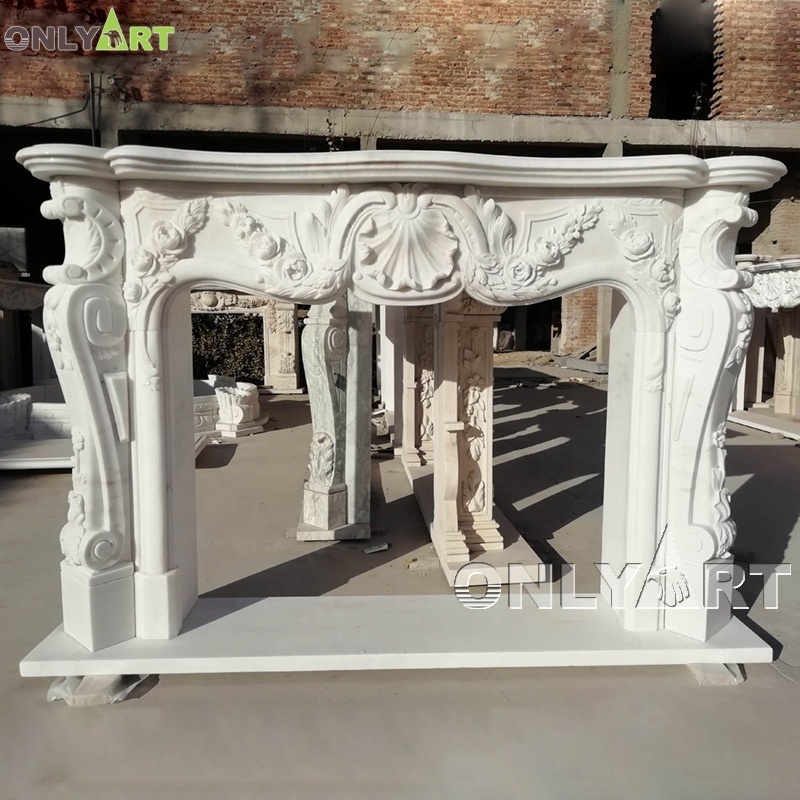 French Style Popular Design Hand Carved Decorative Natural White Marble Fireplace Mantles Surround