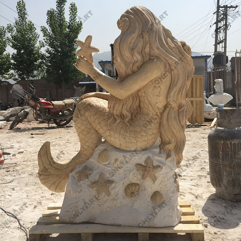 China Factory Supply Life Size Carved Beige Marble Stone Marble Mermaid Statue Sculpture