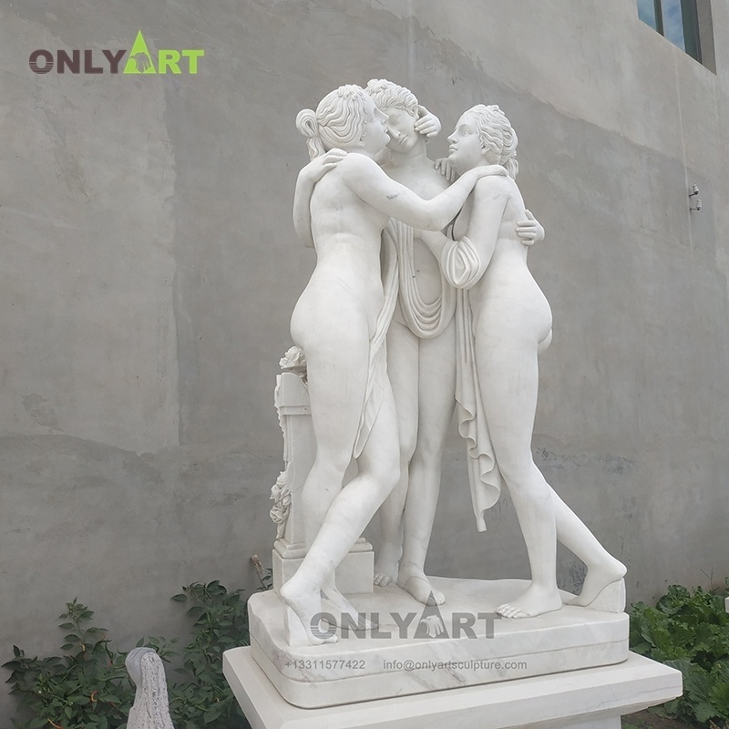 Outdoor Garden White Natural Stone Nude Women Sculpture The Three Graces Marble Lady Statue