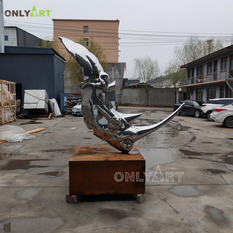 City Square Decorations Large Scale Metal Crafts Stainless Steel Rhino Head Sculpture