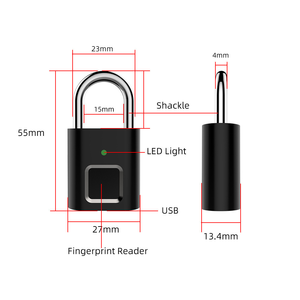 Wholesale Security Zinc Alloy Fingerprint Smart Biometric Electronic Door Lock Anti-theft IP65 Waterproof Smart Padlock for Bag