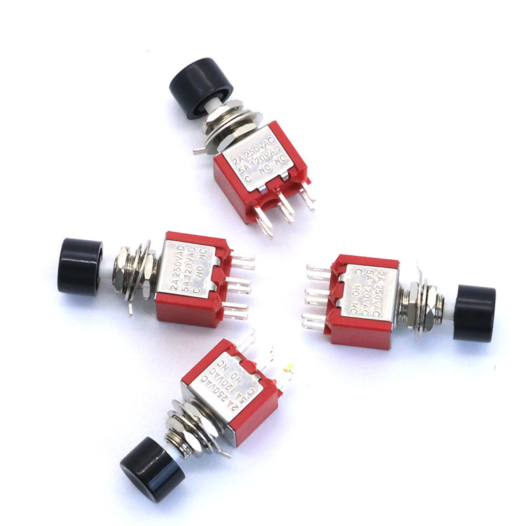 DS-622 ON ON 6Pin DPDT Push Button Switch 2A 250VAC/ 5A 125VAC ON-(ON) Red Housing 6MM Small Push Button